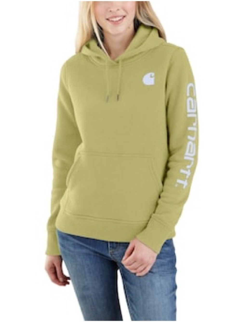 Carhartt Women's Olive Green Relaxed Fit Pullover Hoodie Logo Sleeve XS NWT